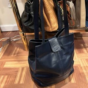 Vintage Navy Leather Bucket Bag